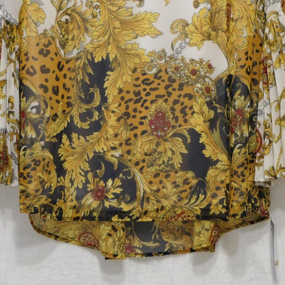 NEW Nygard Women's Missy Gold Baroque Blouse with Pleated Bell Sleeves SZ SMALL - Picture 2 of 10